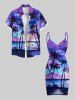 Plus Size Coconut Tree Tie Dye Seascape Print Convertible Hawaii Beach Cover -  