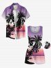 Plus Size Coconut Tree Seascape Ombre Print Cinched Hawaii Romper -  