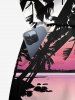 Plus Size Coconut Tree Seascape Ombre Print Cinched Hawaii Romper -  