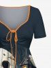 Plus Size Halloween Pumpkin Skull Ghost Bat Print Cinched Dress -  
