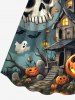 Plus Size Halloween Pumpkin Skull Ghost Bat Print Cinched Dress -  