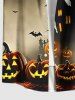 Plus Size Halloween Pumpkin Bat Moon Ombre Castle Print Buttons Pocket Shirt For Men -  