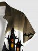 Plus Size Halloween Pumpkin Bat Moon Ombre Castle Print Buttons Pocket Shirt For Men -  