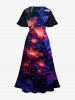 Plus Size Flowers Glitter 3D Print Split Hawaii Midi Dress -  