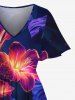 Plus Size Flowers Glitter 3D Print Split Hawaii Midi Dress -  