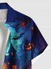 Plus Size Halloween Pumpkin Lantern Bat Moon Castle Print Buttons Pocket Shirt For Men -  