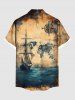 Plus Size Sea Map Ship Rudder Cruise Print Buttons Pocket Hawaii Shirt For Men -  