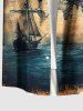 Plus Size Sea Map Ship Rudder Cruise Print Buttons Pocket Hawaii Shirt For Men -  