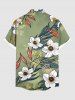 Plus Size Flowers Leaf Print Buttons Pocket Hawaii Shirt For Men - Vert 3XL