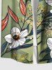 Plus Size Flowers Leaf Print Buttons Pocket Hawaii Shirt For Men - Vert 3XL
