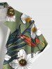 Plus Size Flowers Leaf Print Buttons Pocket Hawaii Shirt For Men - Vert 3XL