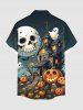 Plus Size Halloween Pumpkin Skull Ghost Bat Print Buttons Pocket Shirt For Men -  