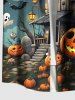 Plus Size Halloween Pumpkin Skull Ghost Bat Print Buttons Pocket Shirt For Men -  