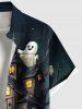 Plus Size Halloween Pumpkin Skull Ghost Bat Print Buttons Pocket Shirt For Men -  