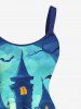 Plus Size Halloween Pumpkin Lantern Bat Moon Castle Print Tank Dress -  