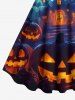 Plus Size Halloween Pumpkin Lantern Bat Moon Castle Print Tank Dress -  
