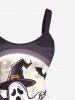 Plus Size Halloween Hat Pumpkin Ghost Bat Tree Castle Print Tank Dress -  