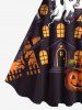 Plus Size Halloween Hat Pumpkin Ghost Bat Tree Castle Print Tank Dress -  