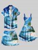 Plus Size Coconut Tree Sea Waves Beach Print Hawaii Drawstring Pocket Beach Shorts For Men -  