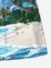 Plus Size Coconut Tree Sea Waves Beach Print Hawaii Drawstring Pocket Beach Shorts For Men -  