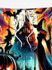 Plus Size Pumpkin Wizard Bat Castle Print Halloween Drawstring Pocket Beach Shorts For Men -  
