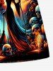 Plus Size Pumpkin Wizard Bat Castle Print Halloween Drawstring Pocket Beach Shorts For Men - Orange 8XL