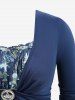 Plus Size Flowers Leaf Print Ruched Ruffles Cami Dress With Crown Buckle Crop Top - Bleu 4X | US 26-28