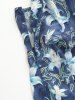 Plus Size Flowers Leaf Print Ruched Ruffles Cami Dress With Crown Buckle Crop Top - Bleu 4X | US 26-28