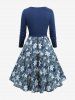 Plus Size Flowers Leaf Print Ruched Ruffles Cami Dress With Crown Buckle Crop Top - Bleu 4X | US 26-28