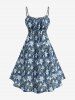 Plus Size Flowers Leaf Print Ruched Ruffles Cami Dress With Crown Buckle Crop Top - Bleu 4X | US 26-28