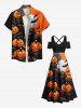 Plus Size Pumpkin Bat Moon Print Halloween Cold Shoulder Crisscross A Line Maxi Dress -  