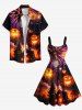 Plus Size Pumpkin Fireworks Galaxy Tree Castle Print Halloween A Line Tank Dress -  