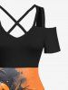 Plus Size Pumpkin Bat Moon Print Halloween Cold Shoulder Crisscross A Line Maxi Dress -  