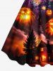Plus Size Pumpkin Fireworks Galaxy Tree Castle Print Halloween A Line Tank Dress -  