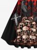 Plus Size Skull Crow Cross Letters Print Halloween 1950s Vintage Swing A Line Dress -  