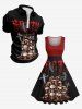 Plus Size Skull Crow Cross Letters Print Halloween 1950s Vintage Swing A Line Dress -  