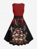 Plus Size Skull Crow Cross Letters Print Halloween 1950s Vintage Swing A Line Dress -  