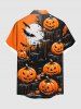 Plus Size Pumpkin Bat Moon Print Halloween Button Pocket Shirt For Men -  