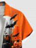 Plus Size Pumpkin Bat Moon Print Halloween Button Pocket Shirt For Men -  
