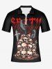 Plus Size Skull Crow Cross Letters Print Halloween Zipper Turn-down Collar Polo Shirt For Men -  