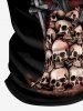 Plus Size Skull Crow Cross Letters Print Halloween Zipper Turn-down Collar Polo Shirt For Men -  