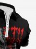 Polo grande taille à col rabattu et fermeture éclair pour homme, imprimé tête de mort, corbeau, lettres croisées, Halloween - Noir 4XL