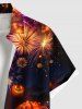 Chemise grande taille à imprimé citrouille, feux d'artifice, galaxie, arbre, château, Halloween, boutonnée, poche, pour homme - Orange Foncé S