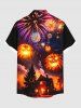 Chemise grande taille à imprimé citrouille, feux d'artifice, galaxie, château, arbre, Halloween, boutonnée et poche pour homme - Orange Foncé 6XL