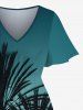 Plus Size Coconut Tree Ombre Sky Print Hawaii Split Pocket A Line Midi Dress -  
