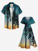 Plus Size Coconut Tree Ombre Sky Print Hawaii Split Pocket A Line Midi Dress -  