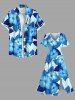 Plus Size Tropical Leaf Hibiscus Flower Print Hawaii Split Pocket A Line Midi Dress -  