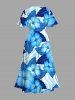 Plus Size Tropical Leaf Hibiscus Flower Print Hawaii Split Pocket A Line Midi Dress -  