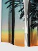 Plus Size Coconut Tree Ombre Sky Print Hawaii Button Pocket Shirt For Men -  