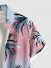 Chemise hawaïenne grande taille à imprimé cocotiers ombré et colorblock, boutons et poches, pour homme - Bleu clair 3XL